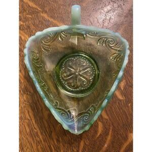 Antique 1906 EAPG Northwoods Green Opalescent Triangular Knappy Dish